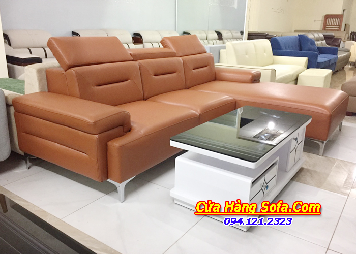 Mẫu sofa da màu nâu cho phòng khách AmiA SFD 222