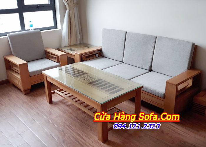 Bộ ghế sofa gỗ với kiểu dáng văng kết hợp ghế chủ rất hiện đại