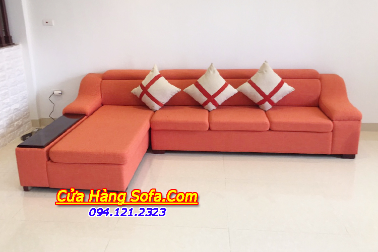 Ghế sofa góc nỉ được thiết kế gật gù kết hợp với tay ốp gỗ sang trọng SFN092