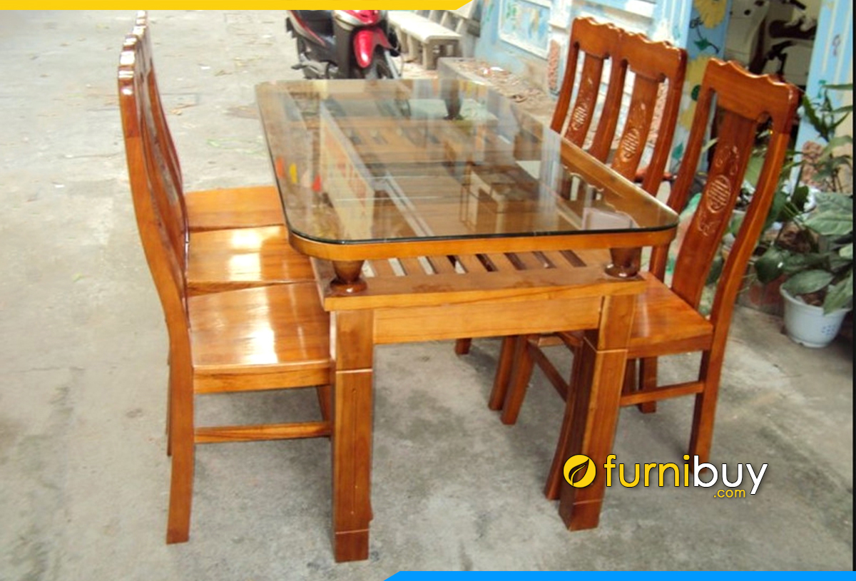 Bộ bàn ăn 4 ghế gỗ xoan đào giá rẻ đẹp
