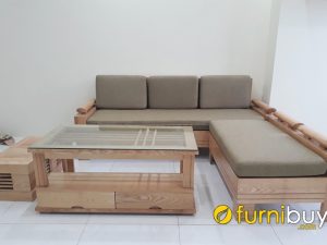 mẫu sofa góc gỗ sồi hiện đại