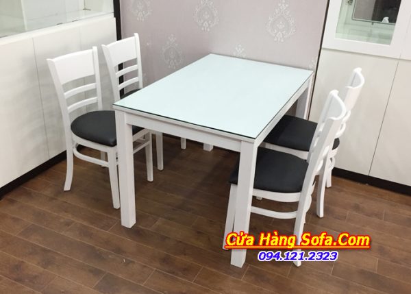 Mẫu bàn ăn 4 ghế cabin đẹp màu trắng AmiA BA019